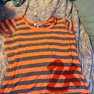 Derek Heart Vibrant Orange and Gray Striped Tee